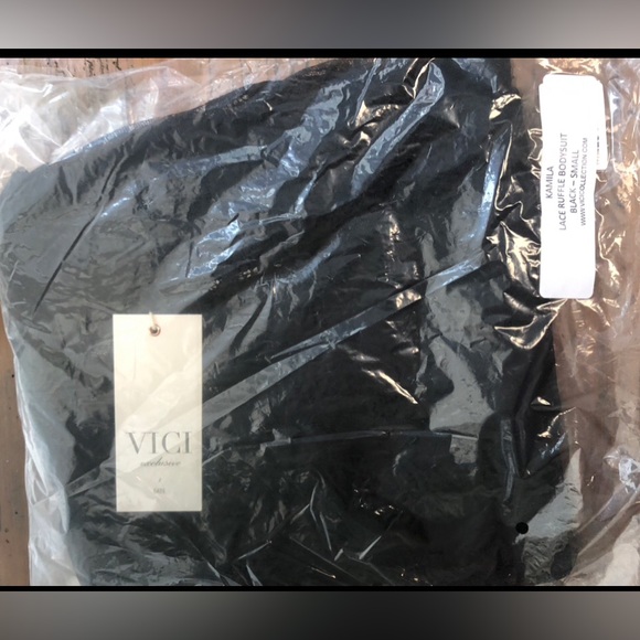 VICI Kamila lace black high neck long sleeve thong bodysuit NEW Re:$59+ sz small - Picture 10 of 12